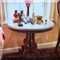 F17a. Pair of oval Eastlake marble top side tables. 